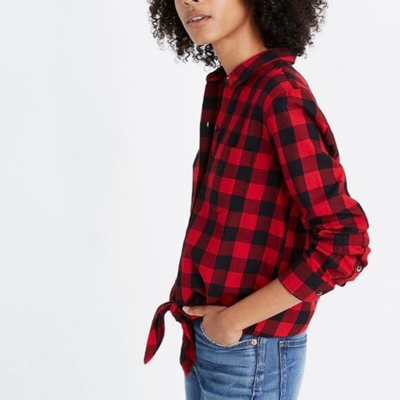 Madewell red and black buffalo plaid button down long sleeve - Picture 2 of 8